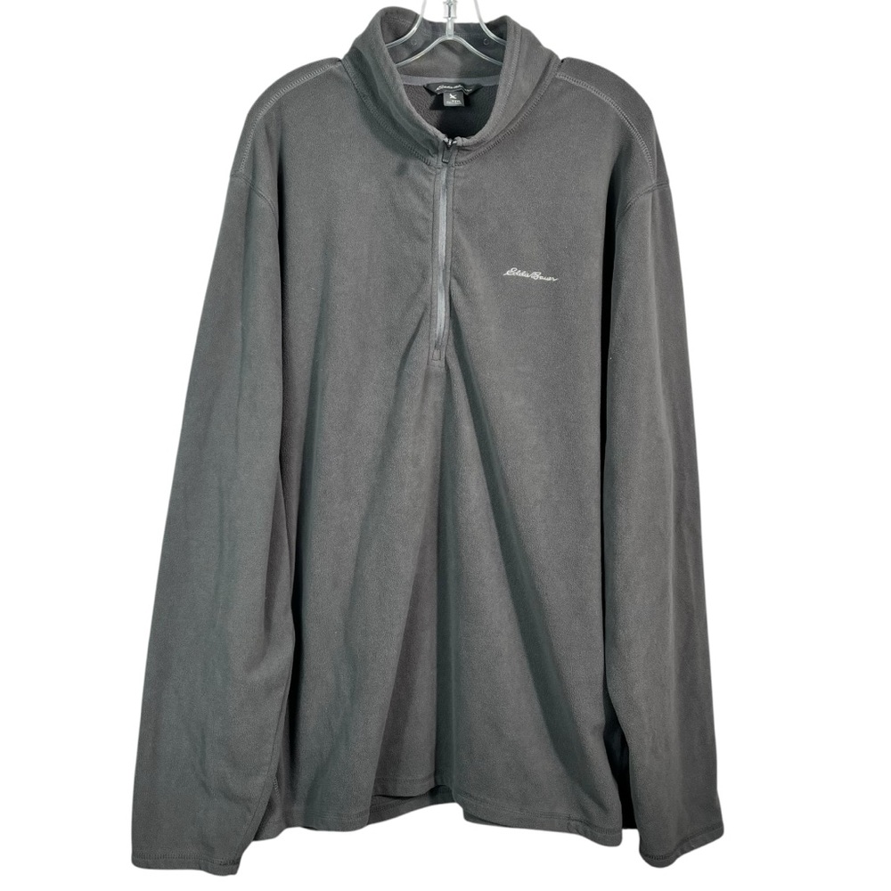 Eddie Bauer Men's Gray Plush Sherpa Knit Quarter Zip Pullover Sweatshirt Tall 2X